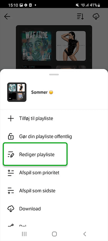 Billedet viser, at du skal trykke på rediger playliste